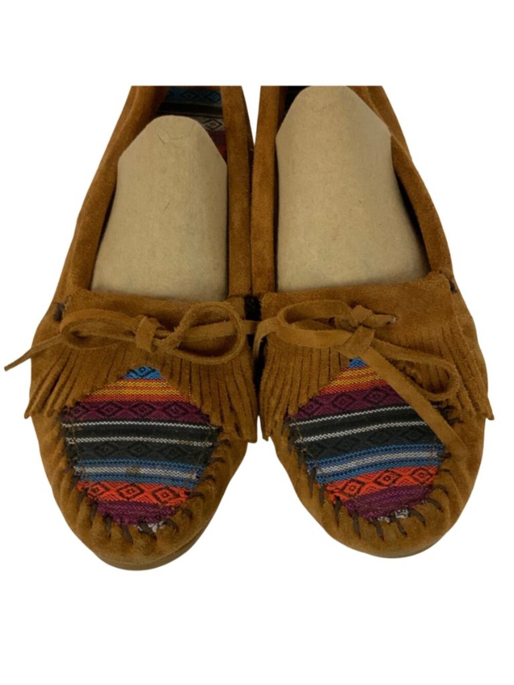 Minnetonka Womens Driving Moccasin Suede Size 9 Brown With Multicolor Accents - Picture 5 of 9